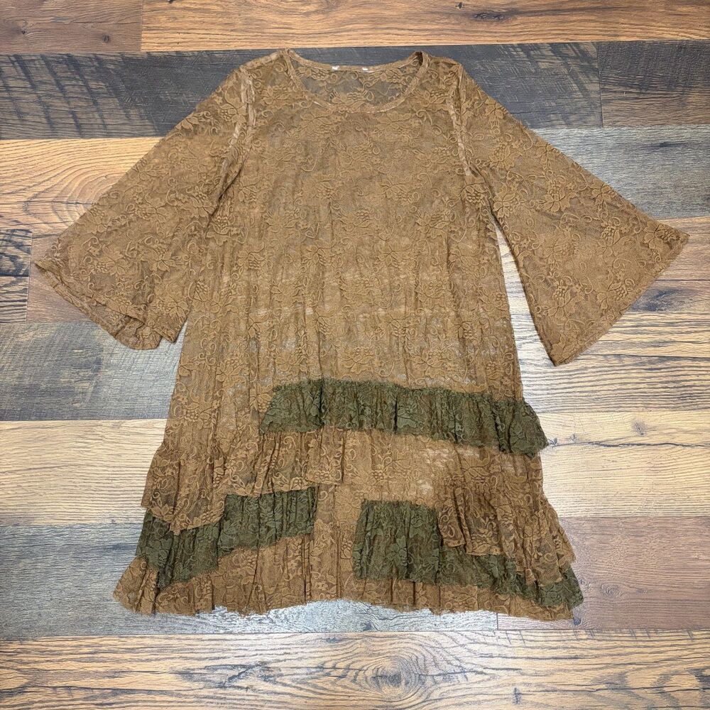 Brown & Olive Green Bohemian Lace Tunic